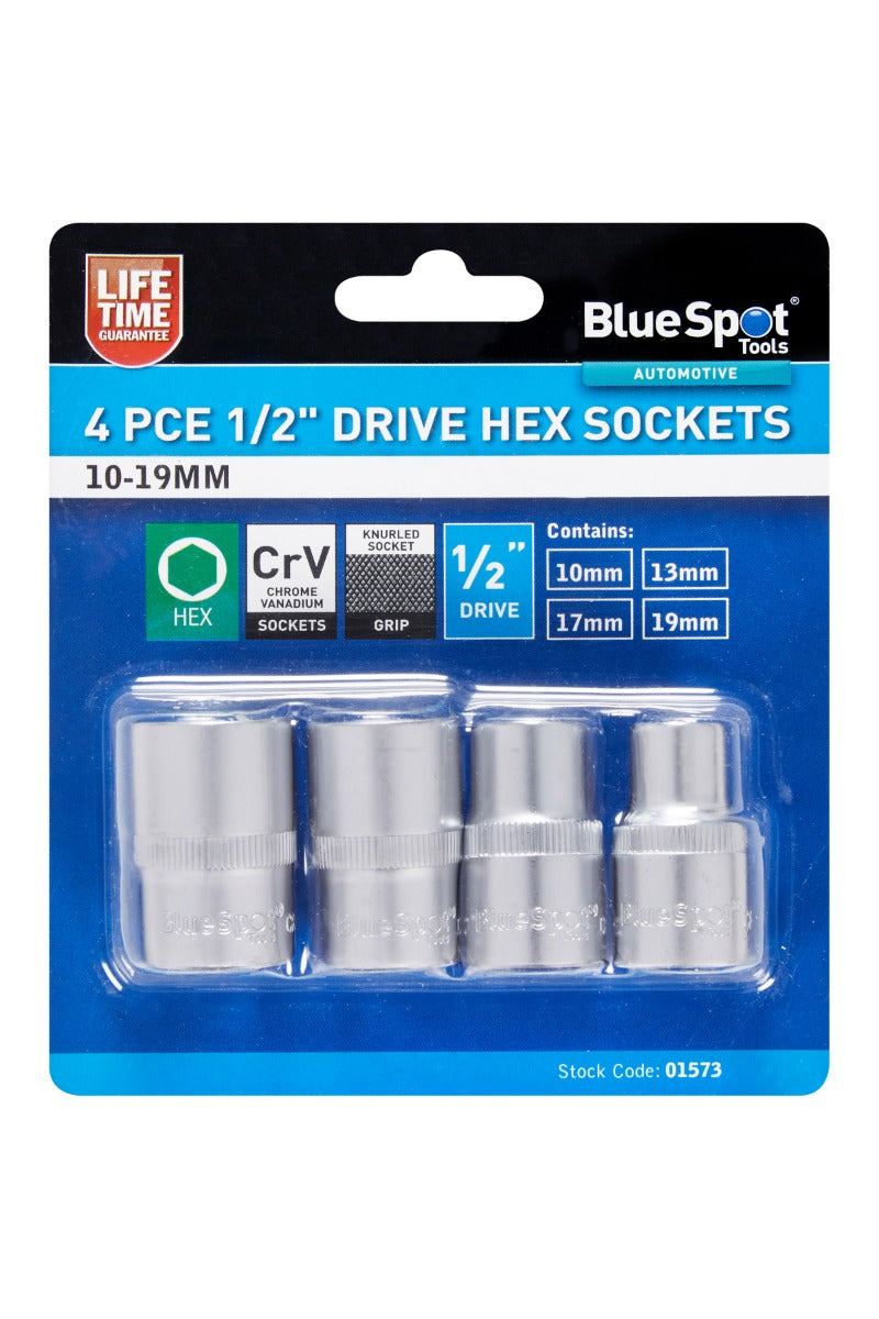 Blue Spot Tools 4 PCE 1/2" Hex Sockets (H10-H19)