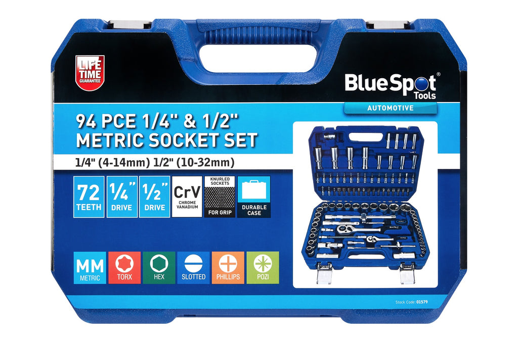 Blue Spot Tools 94 PCE 1/4" & 1/2" Metric Socket Set (1/4" 4-14mm) (1/2" 10-32mm)