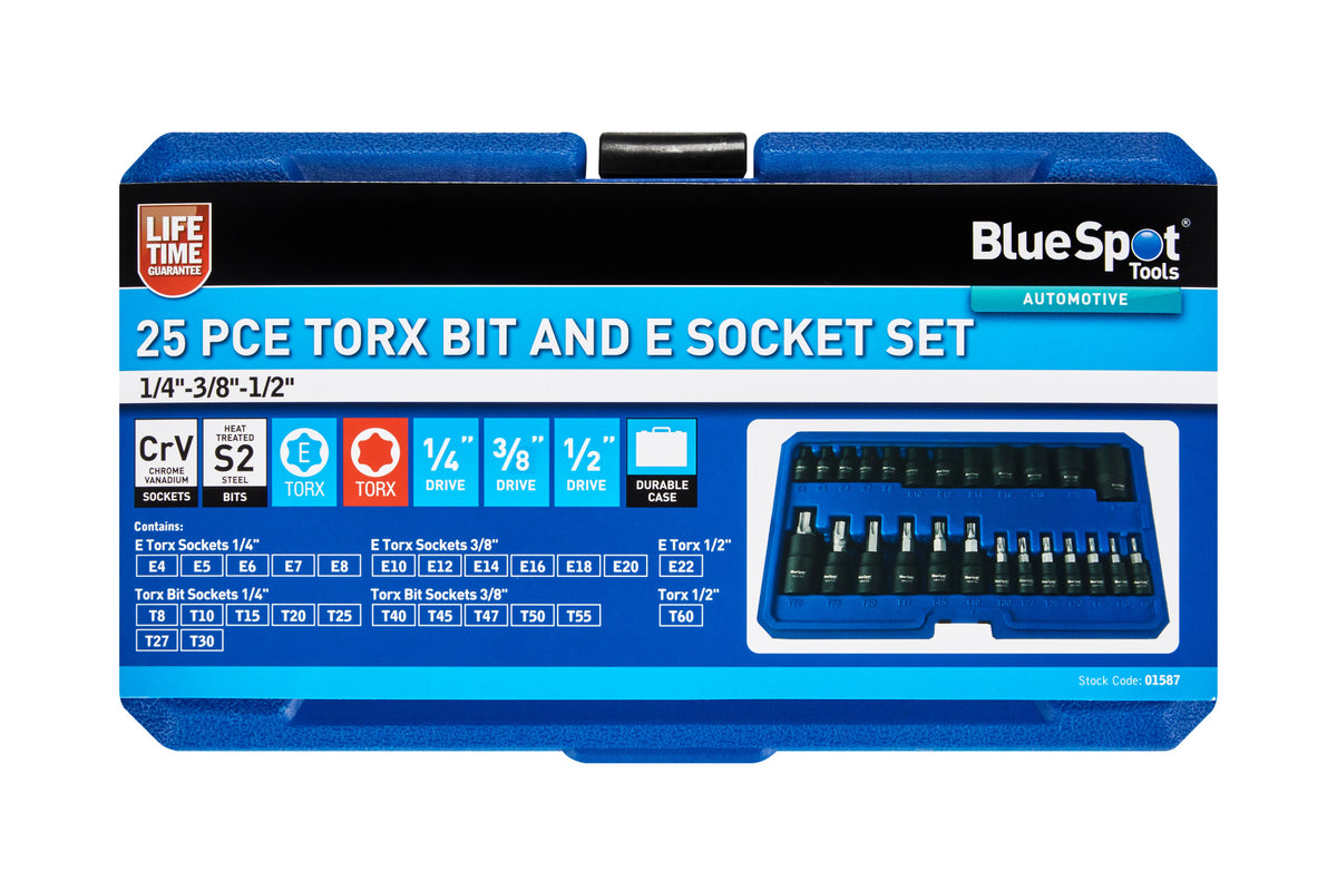 Blue Spot Tools 25PCE Torx Bit And E Socket Set 1/4"-3/8"-1/2"