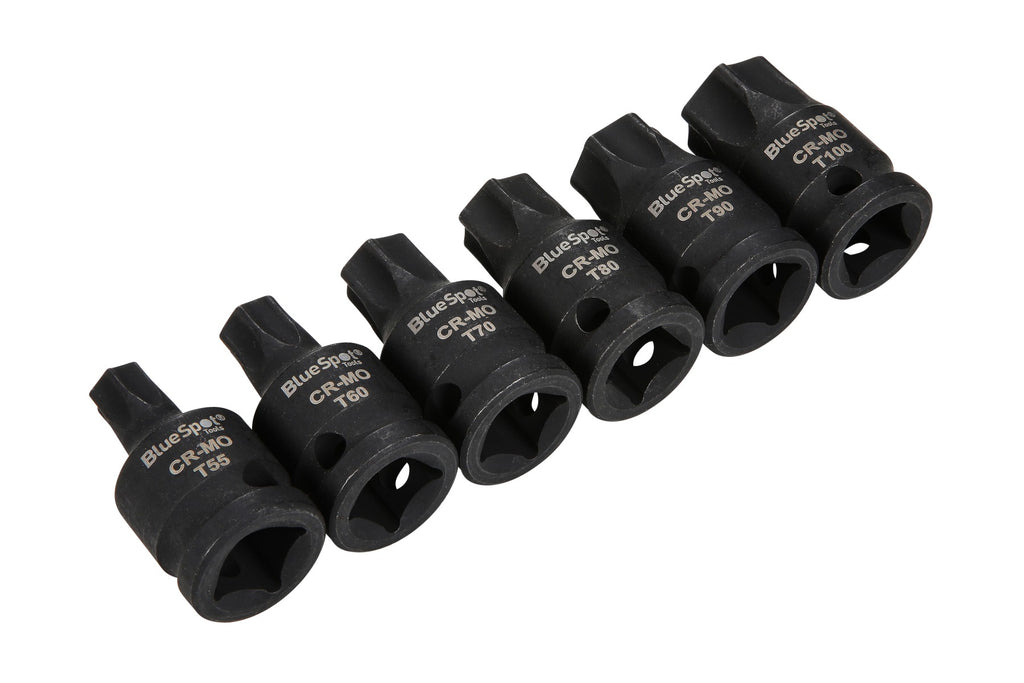 BLUE SPOT TOOLS 6PCE 1/2" IMPACT TORX BITS T55-T100