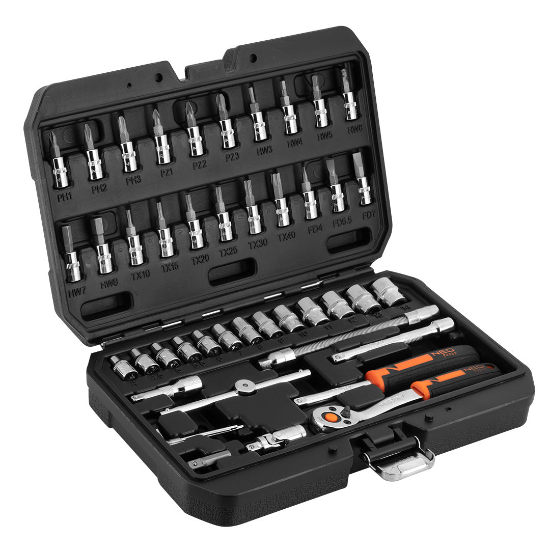 NEO TOOLS Set of socket spanners 1/4", 46 pieces, CrV — 10-004