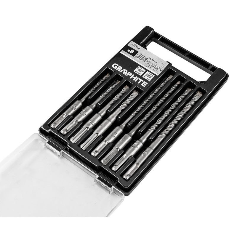GRAPHITE SDS Plus concrete drill bit set with double helix 5, 6, 8, 10 x 110 mm, 5, 6, 8, 10 x 160 mm — 56T168