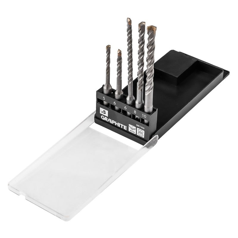 GRAPHITE SDS Plus concrete drill bit set with double helix 5, 6 x 110 mm, 6, 8, 10 x 160 mm, set 5 pcs — 56T169