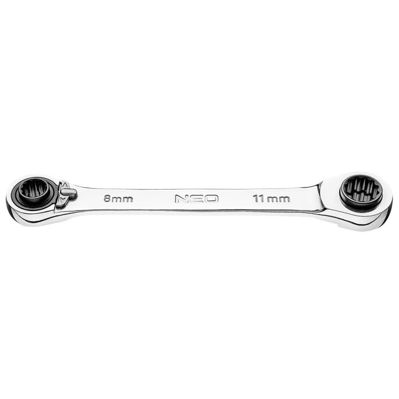 NEO TOOLS Spanner with ratchet 4 in 1, 8 x 9 mm +10 x 11 mm — 09-792