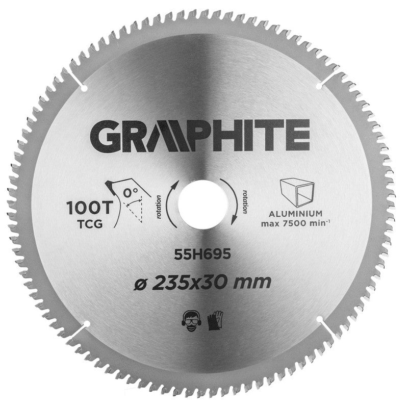 GRAPHITE Circular saw blade, solid carbide, 235 x 30 mm, 100 teeth, for aluminium — 55H695