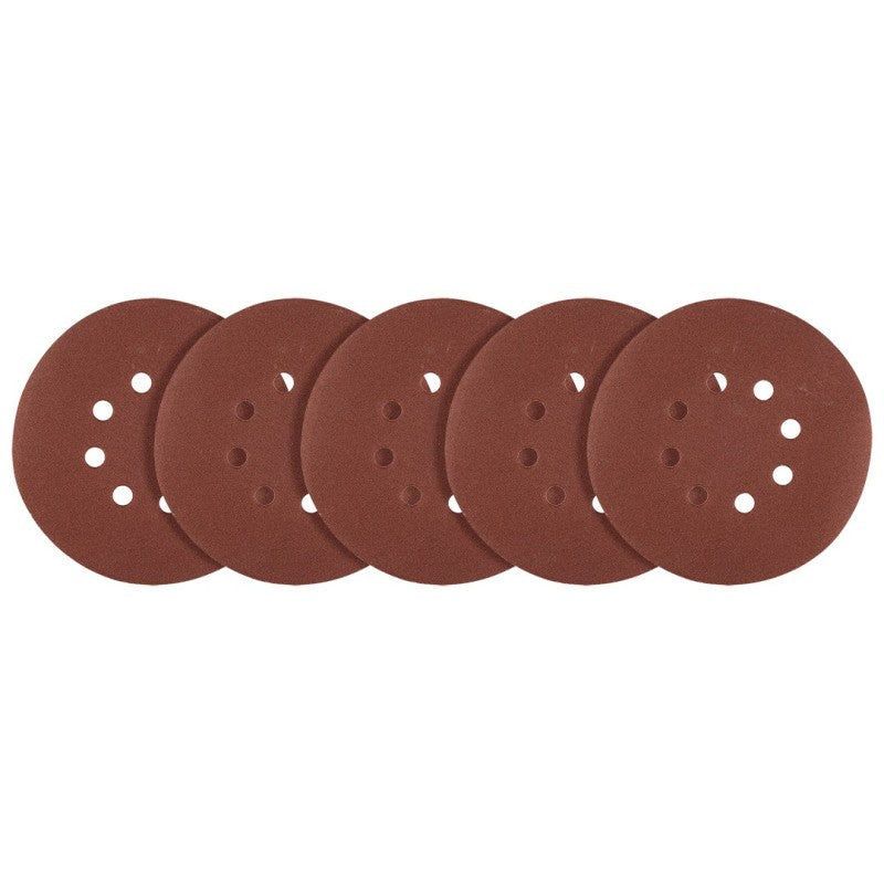 GRAPHITE Velcro-backed sanding discs 150 mm, P180, 5 pcs, with 8 holes — 58T281