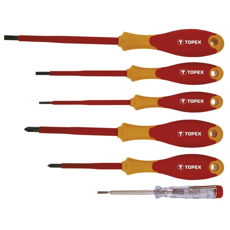 TOPEX Screwdriver 1000V set 5 pcs + voltage tester 125-250V — 39D150