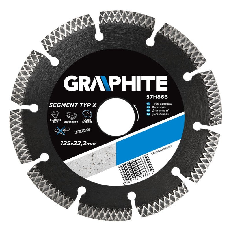 GRAPHITE Laser welded X-type segmented diamond disc 125x22mm - multipurpose — 57H866