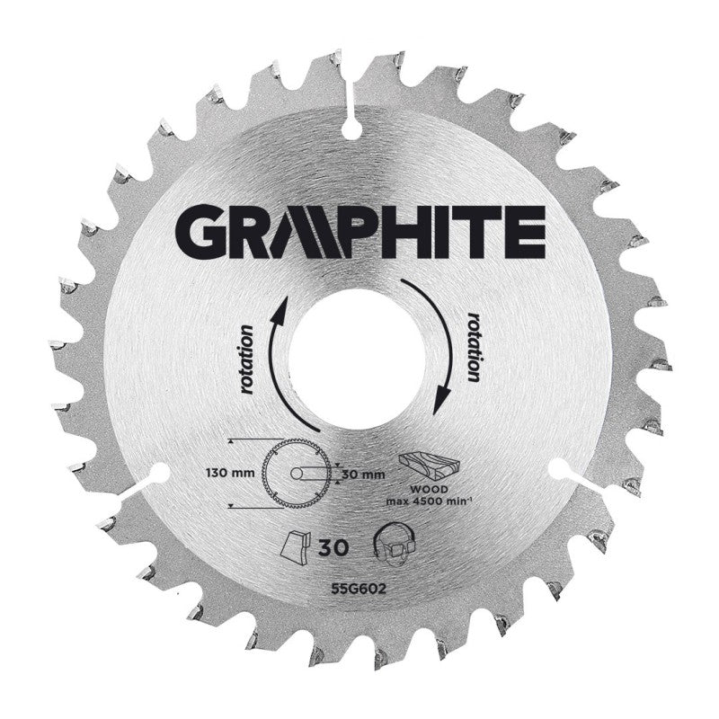 GRAPHITE Circular saw blade, solid carbide, 130 x 30 mm, 30 teeth — 55H602