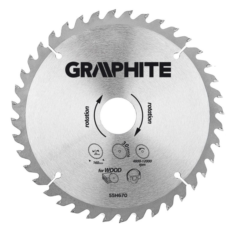 GRAPHITE Circular saw blade, solid carbide, 160 x 20 mm, 30 teeth — 55H670