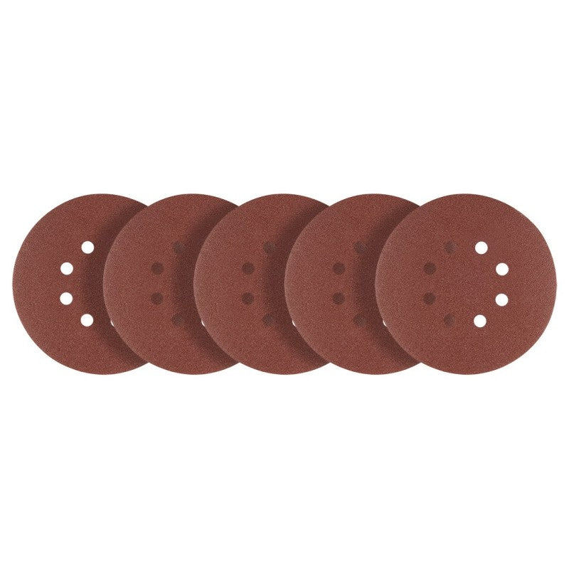 GRAPHITE Velcro-backed sanding discs 150 mm, P100, 5 pcs, with 8 holes — 58T284