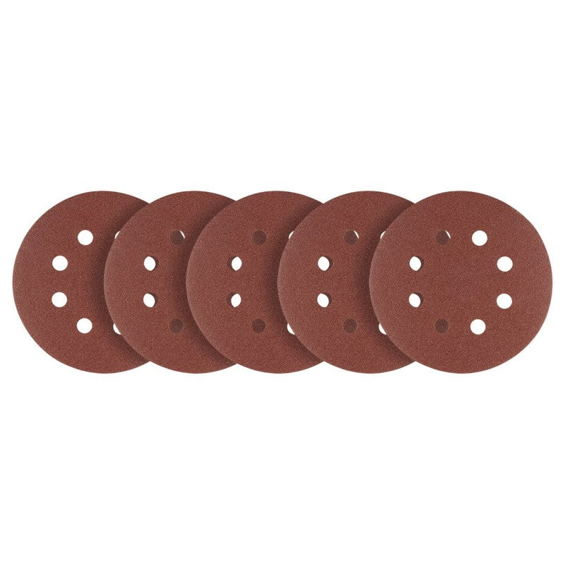 GRAPHITE Velcro-backed sanding discs 125 mm, P150, 5 pcs, with 8 holes — 58T293