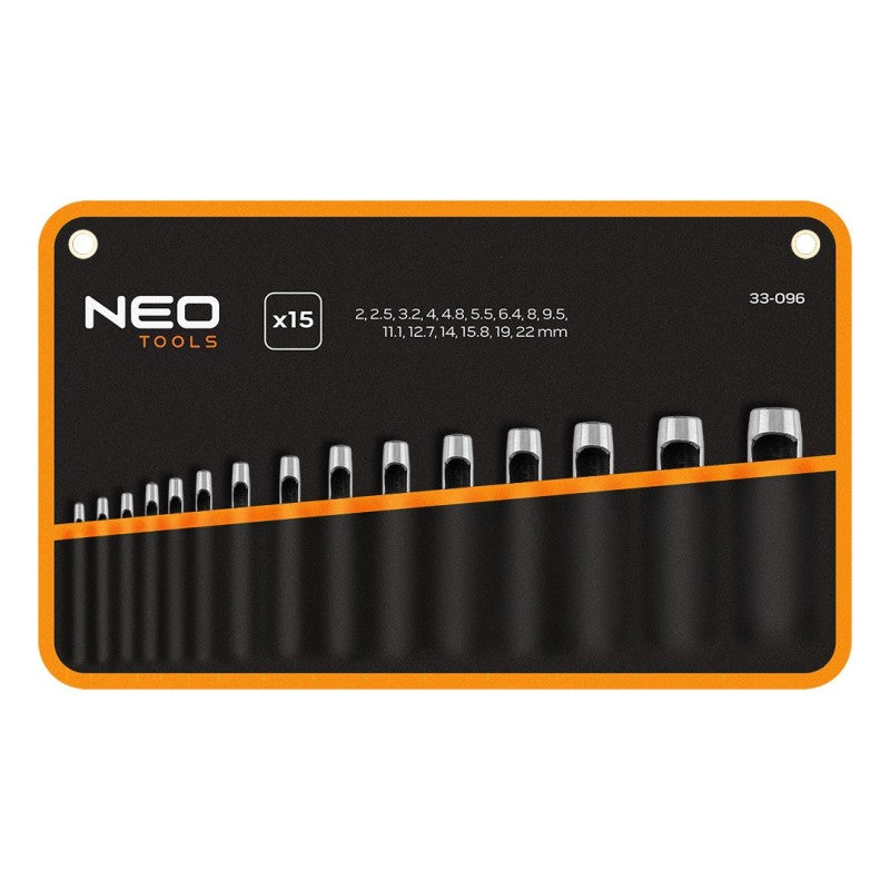 NEO TOOLS Set of 15 punches, diameter 2-22 mm, oxford pouch — 33-096