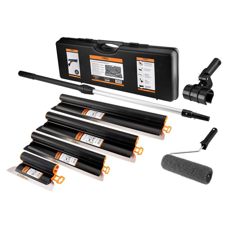 NEO TOOLS Plastering spatula set, telescopic stick, adapter, smoothing roller, packed in case — 50-510