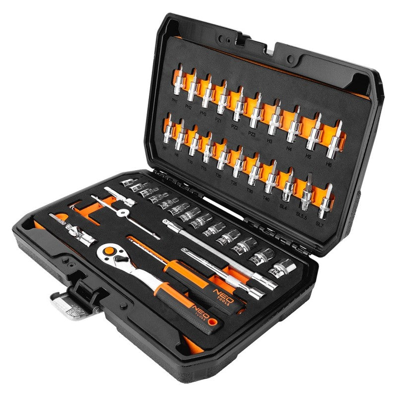 NEO TOOLS 1/4" socket wrenches, 46-piece set, EVA foam — 10-004-1
