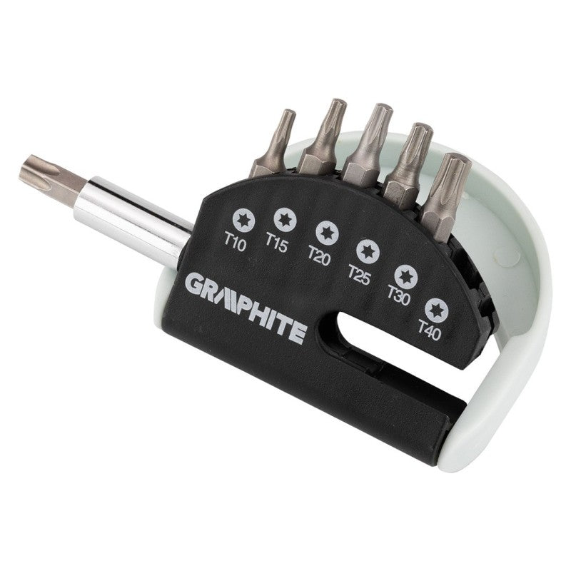 GRAPHITE Set of screwdriver bits T10, T15, T20, T25, T30, T40 with handle, 7 pcs. — 56T565
