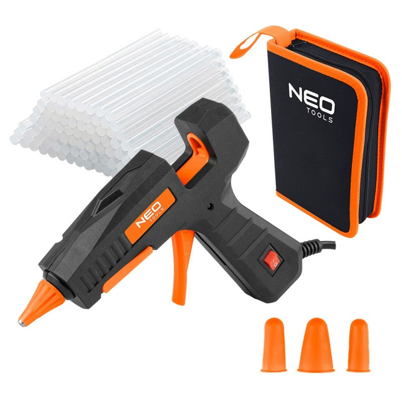 NEO TOOLS Set: 7 mm glue gun, 100W, 60 glue sticks 7mm*150mm, 3 finger protectors, case — 17-101