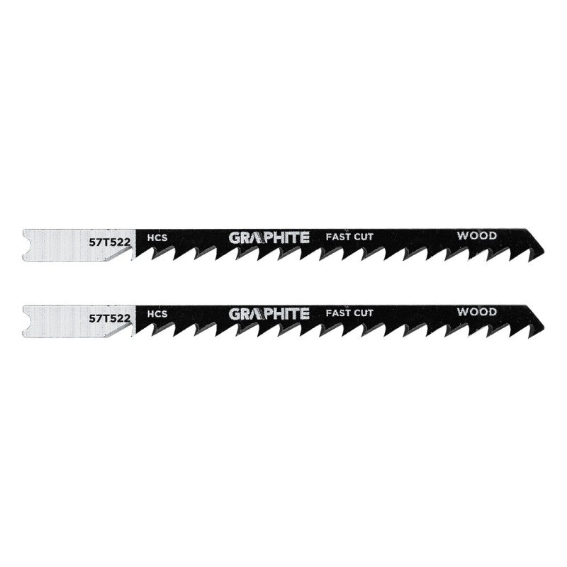 GRAPHITE Jigsaw blade, 6 TPI, HSC, U-shaped handle, 2 pcs, curved cut, fast cutting — 57T522