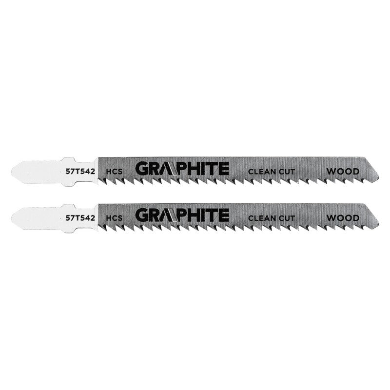 GRAPHITE Jigsaw blade, 10 TPI, HSC, T-shaped handle, 2 pcs, reverse tooth, clean cut — 57T542