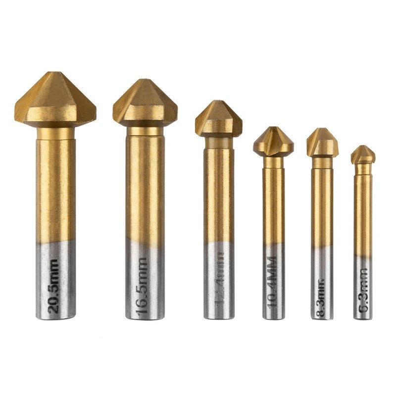 GRAPHITE TiN bevelled countersink drills, 6.3 - 20.5 mm, set 6 pcs — 54T427