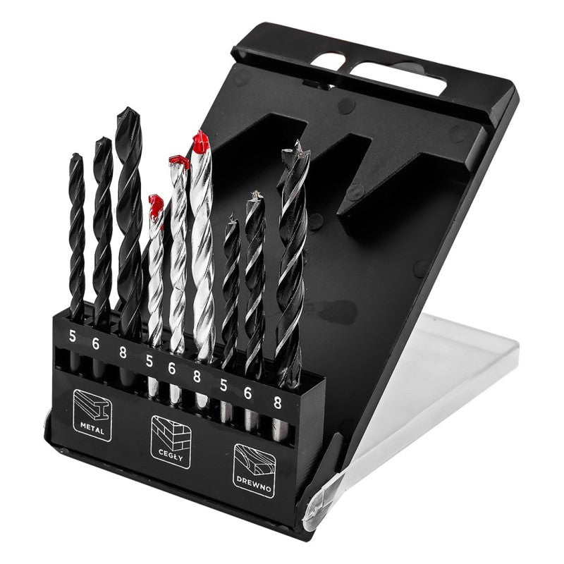 GRAPHITE Set of drill bits for metal, wood, brick: 5, 6, 8 mm, 9 pcs — 54T431