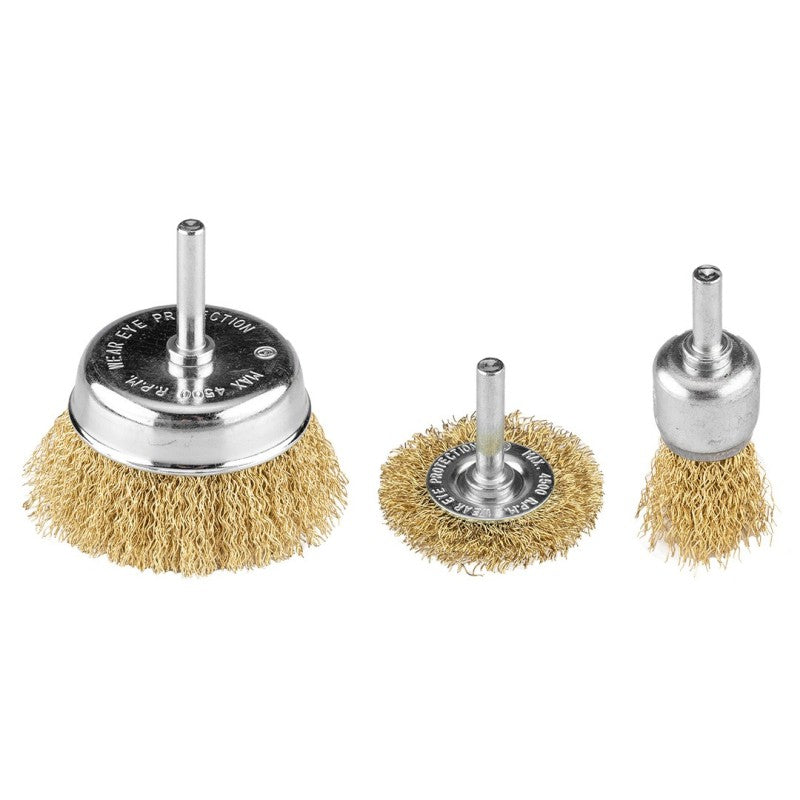 GRAPHITE Wire brushes, crimped wire, brass-plated, 25, 50, 75 mm, 3 pcs., shank 6 mm — 57T402