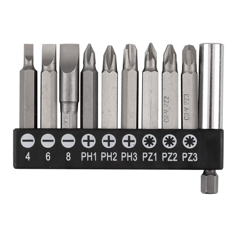GRAPHITE Bit set SL4/6/8, PH1/2/3, PZ1/2/3 x 50 mm, with 60 mm magnetic holder, 10 pcs. — 56T512