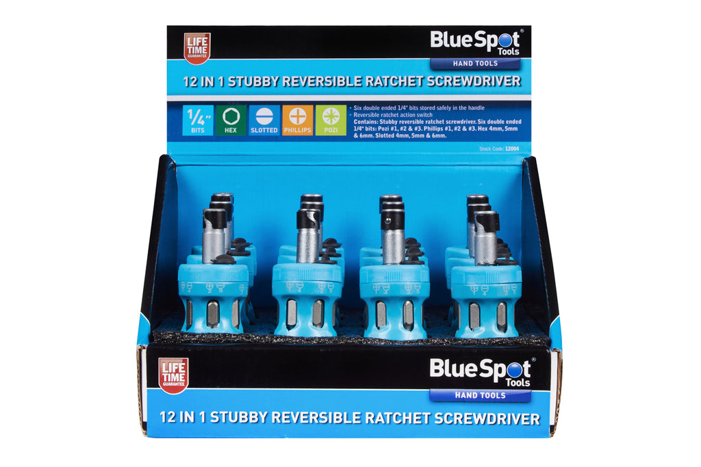 Blue Spot Tools 12 in 1 Stubby Reversible Ratchet Screwdriver