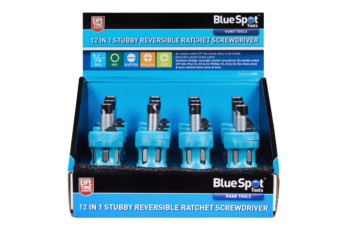 Blue Spot Tools 12 in 1 Stubby Reversible Ratchet Screwdriver