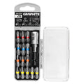 GRAPHITE Bit set SL3/4/5, PH1/2/3, PZ1/2/3, TX10/15/20/25/30 x 25 mm, with holder magnet. 65 mm, 15 pcs. — 56T554
