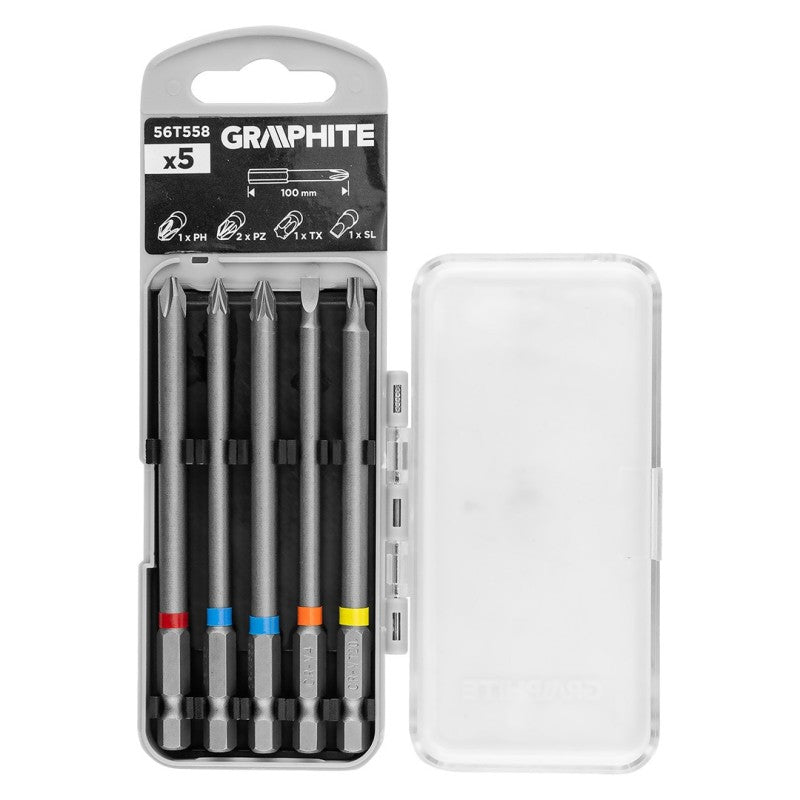 GRAPHITE Bit set SL4, PH2, PZ1/2, TX20 x 100 mm, 5 pcs. — 56T558