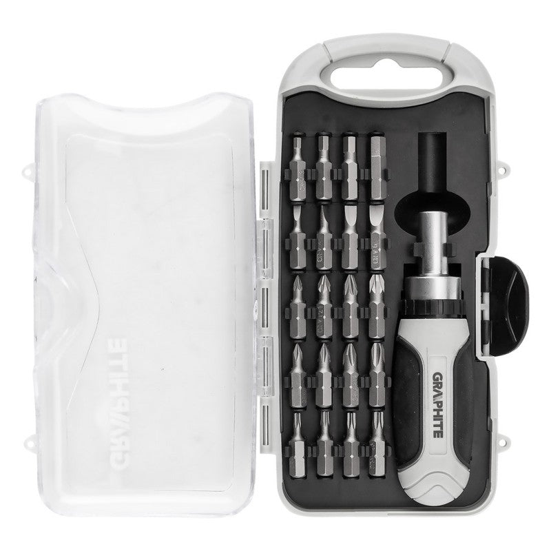 GRAPHITE Bit set with magnetic holder with ratchet 115 mm, 21 pcs — 56T560