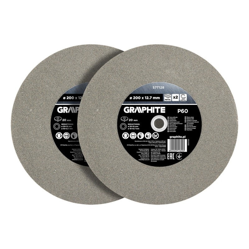 GRAPHITE Grinding discs 200 x 20/16/12.7 x 20 mm, P60, 2 pcs. — 57T128