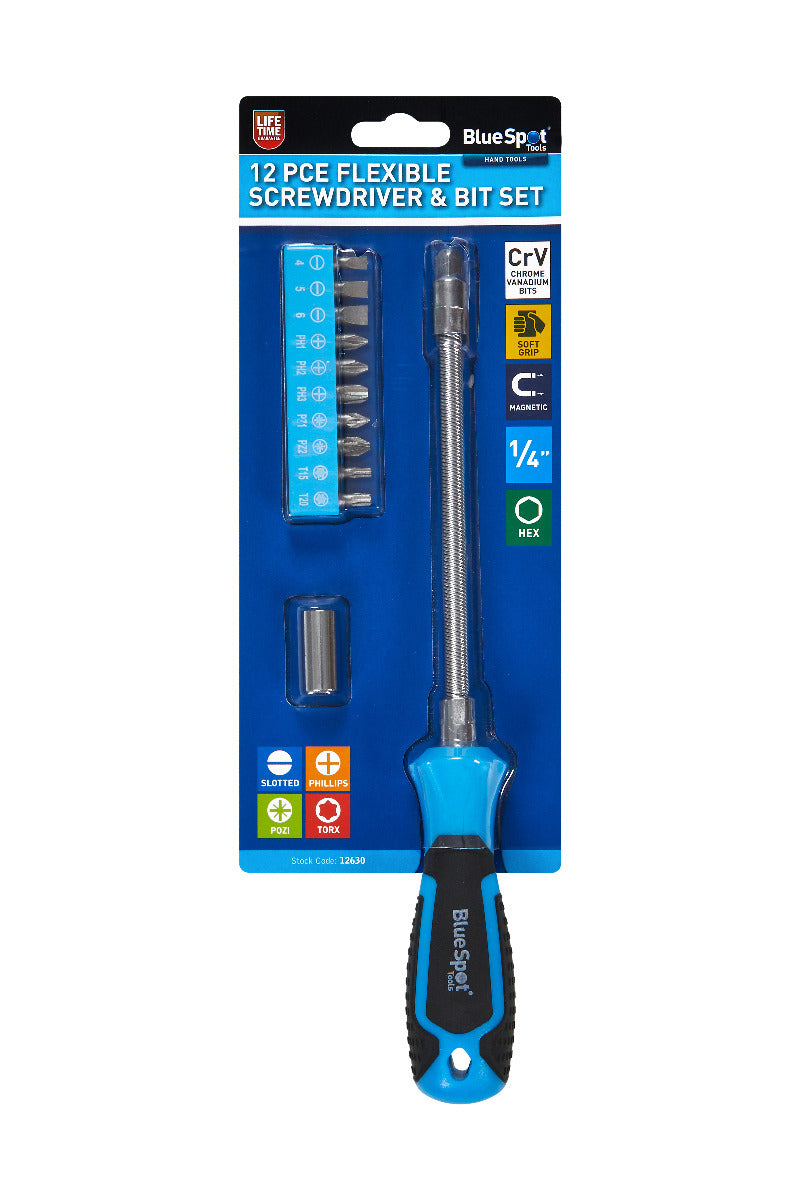 Blue Spot Tools 12 PCE Flexible Screwdriver & Bit Set