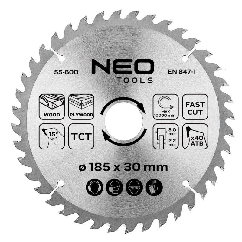NEO TOOLS Saw blade, widia, 185 x 30 mm, 40 teeth — 55-600