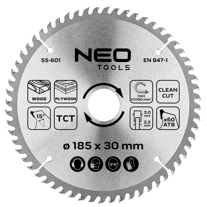 NEO TOOLS Saw blade, widia, 185 x 30 mm, 60 teeth — 55-601