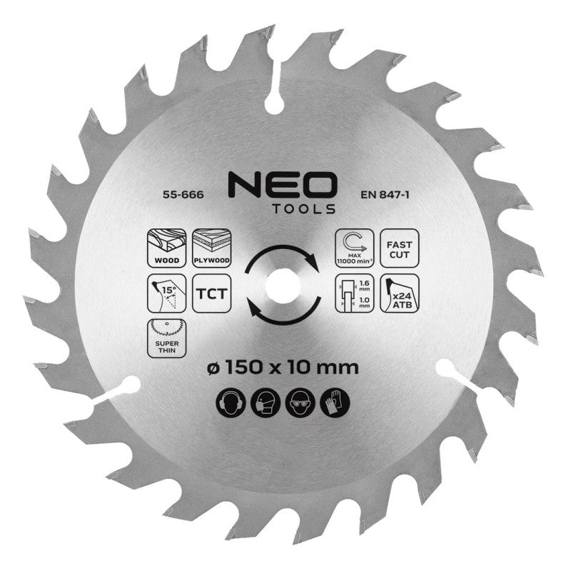 NEO TOOLS Saw blade, widia 150 x 10mm, 1.6mm , 24 teeth, Energy+ — 55-666