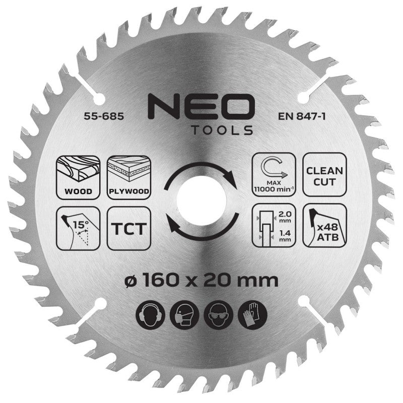 NEO TOOLS Saw blade, plunge-cutting, widia, 160 x 1.4 x 2.0 x 20 mm, 48 teeth — 55-685