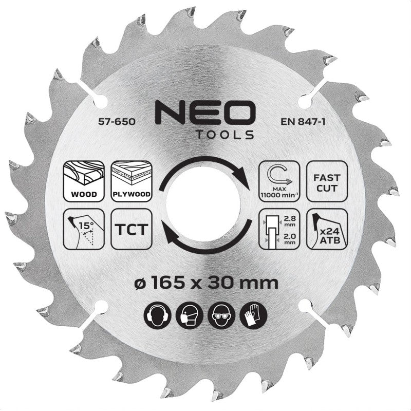 NEO TOOLS Saw blade, widia, 165 x 30 mm, 24 teeth — 57-650