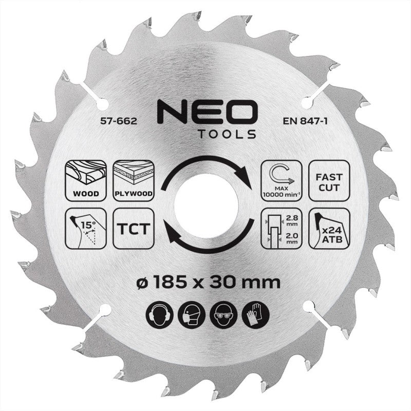 NEO TOOLS Saw blade, widia, 185 x 30 mm, 24 teeth — 57-662