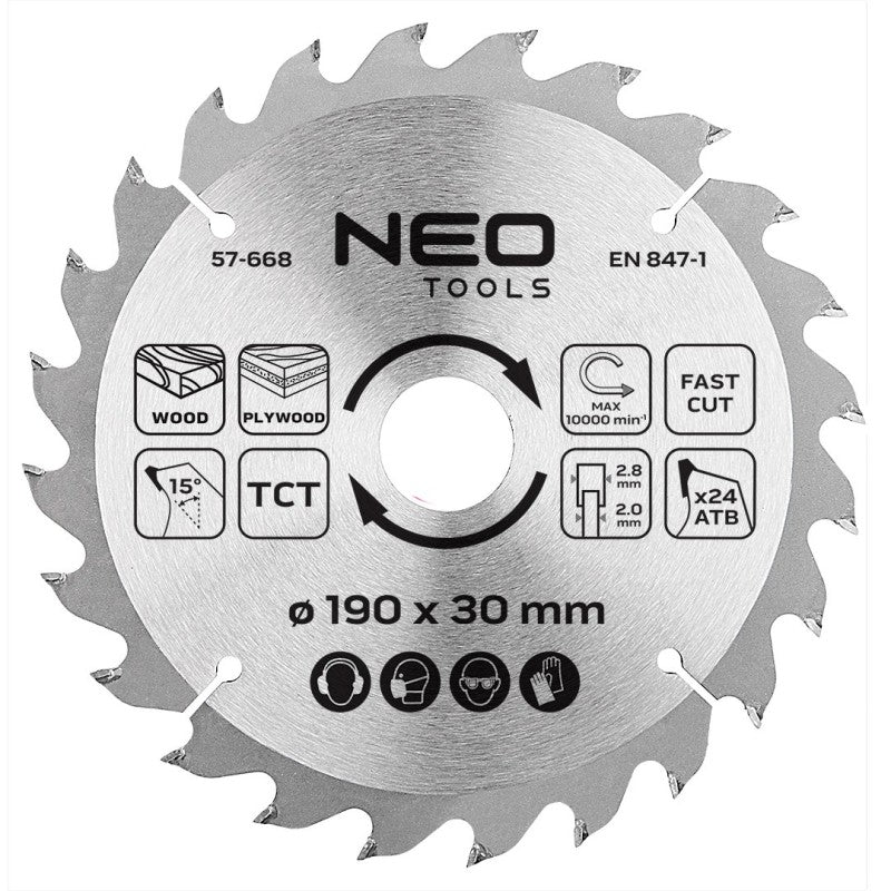 NEO TOOLS Saw blade, widia, 190 x 30 mm, 24 teeth — 57-668