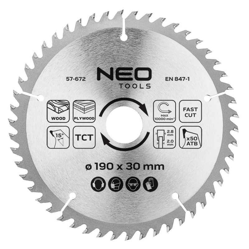 NEO TOOLS Saw blade, widia, 190 x 30 mm, 50 teeth — 57-672