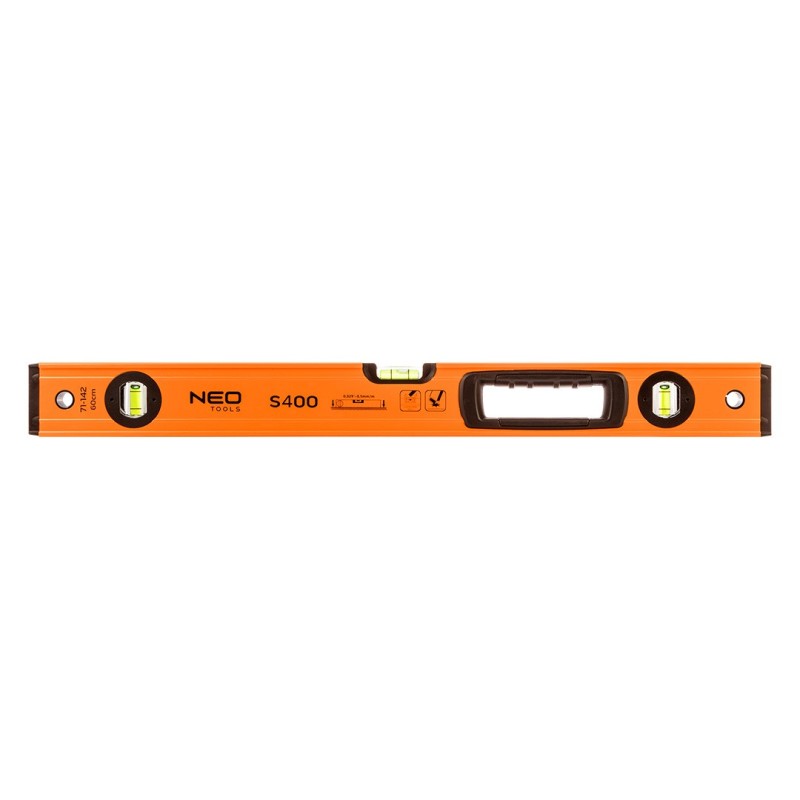 NEO TOOLS Aluminium spirit level S 400, 3 vials, handholds, 60 cm — 71-142