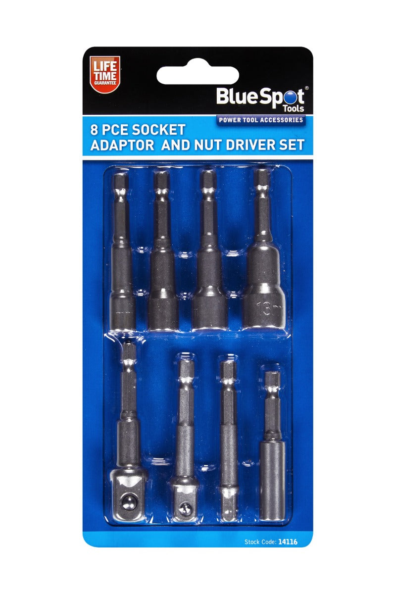 BLUE SPOT TOOLS 8 PCE SOCKET ADAPTOR AND NUT DRIVER SET