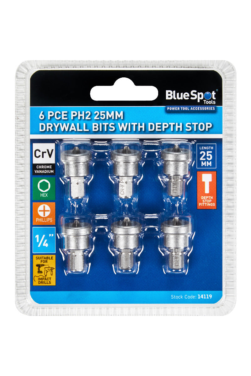 Blue Spot Tools 6PCE PH2 25MM Drywall Bit Set