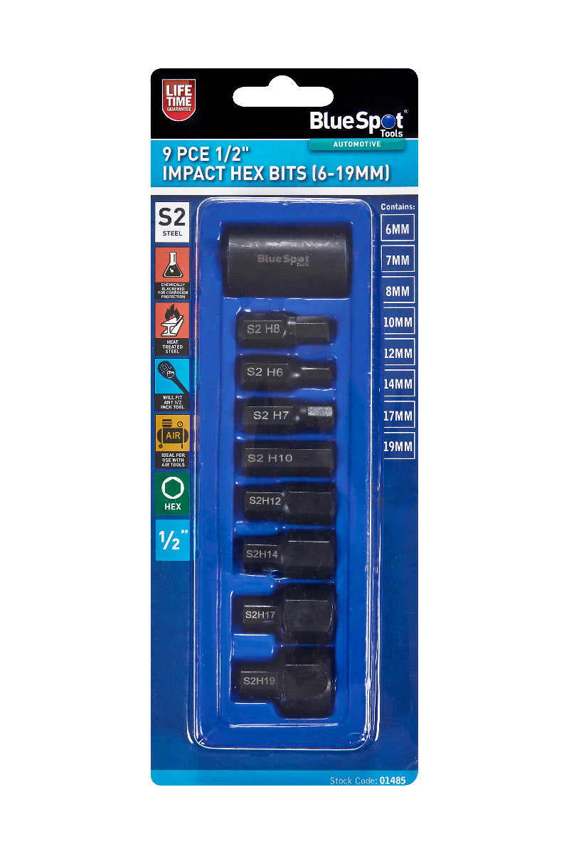 Blue Spot Tools 9 PCE 1/2" Impact Hex Bits (6-19mm)