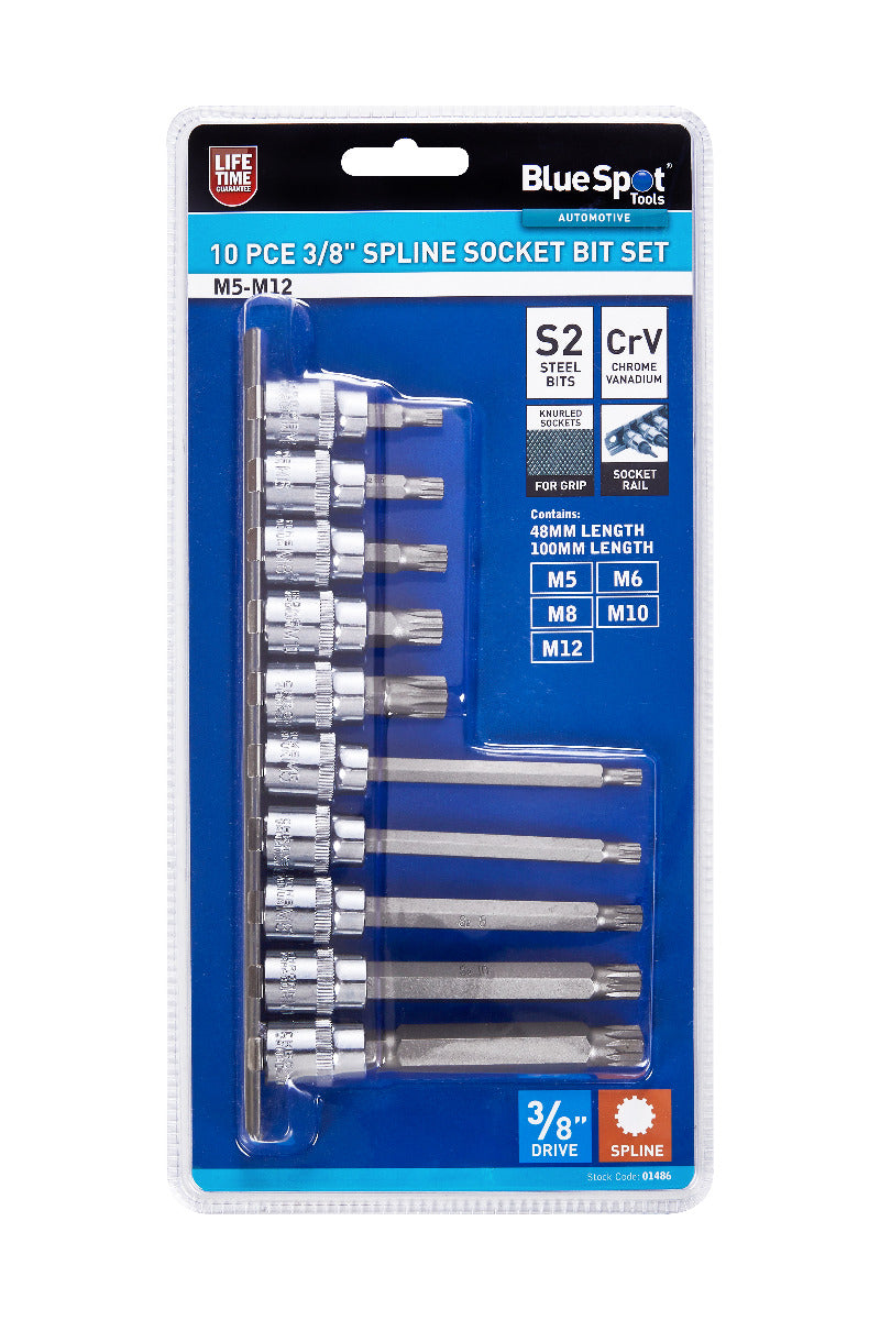 Blue Spot Tools 10 PCE 3/8" Spline Socket Bit Set (M5-M12)