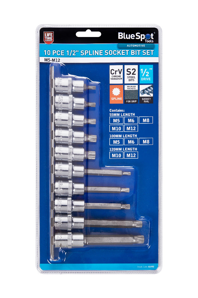 Blue Spot Tools 10 PCE 1/2" Spline Socket Bit Set (M5-M12)