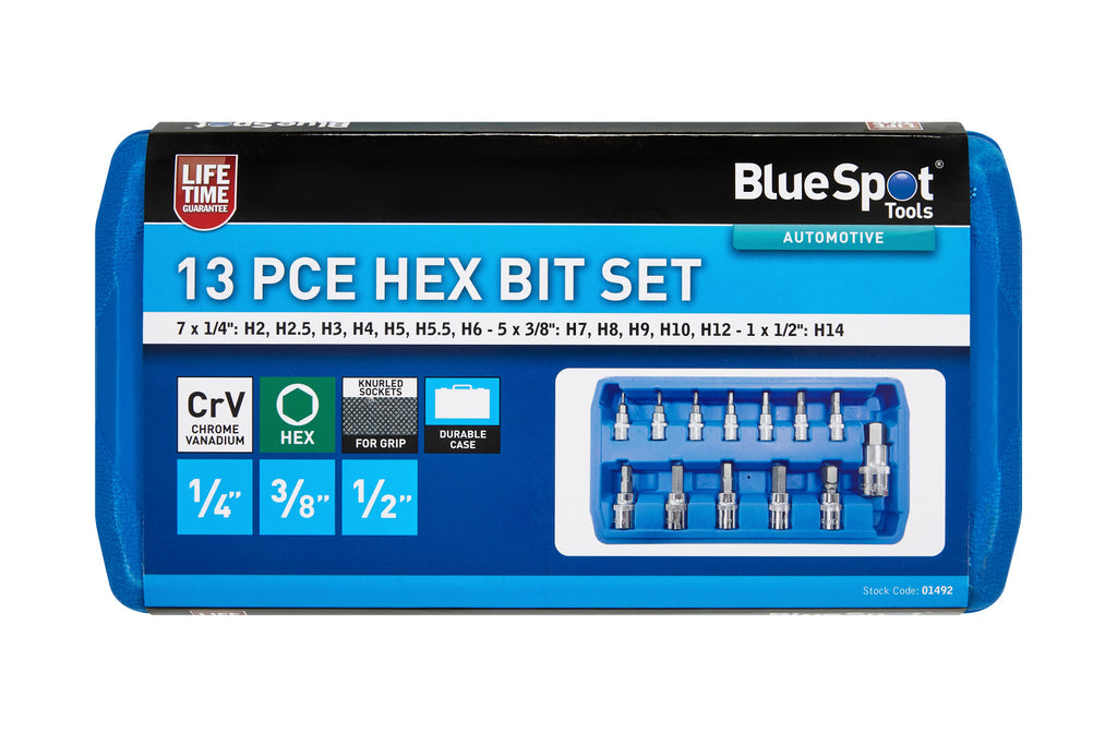 Blue Spot Tools 13 PCE 1/4", 3/8", 1/2" Hex Bit Set (H2-H14)