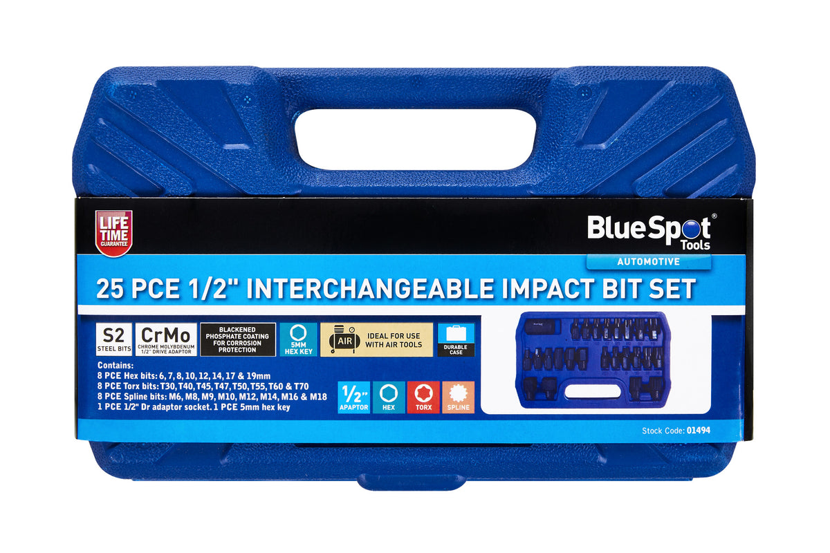 Blue Spot Tools 25 PCE 1/2" Interchangeable Impact Bit Set (H6-H19) (T30-T70) (M6-M18)